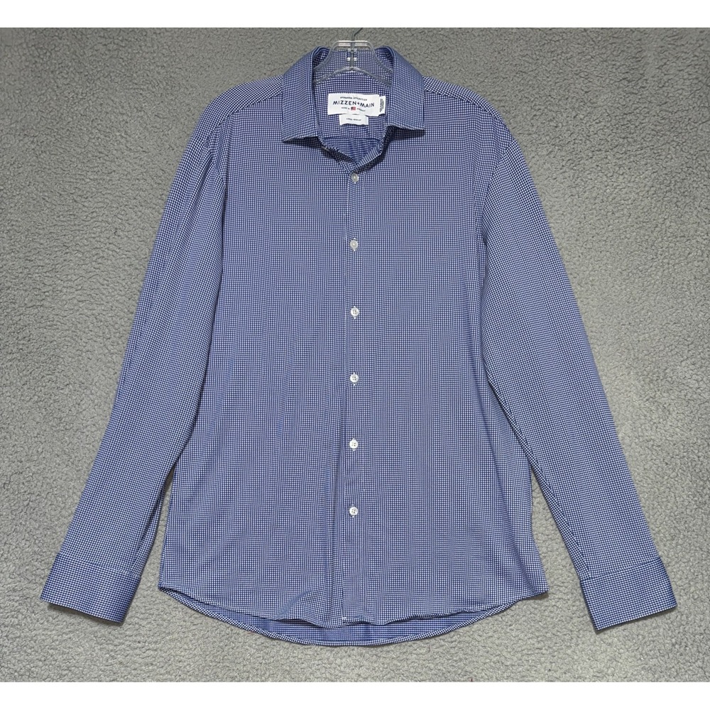Mizzen & Main Large Trim Fit Mens Performance Gingham Button Down Shirt Stretch